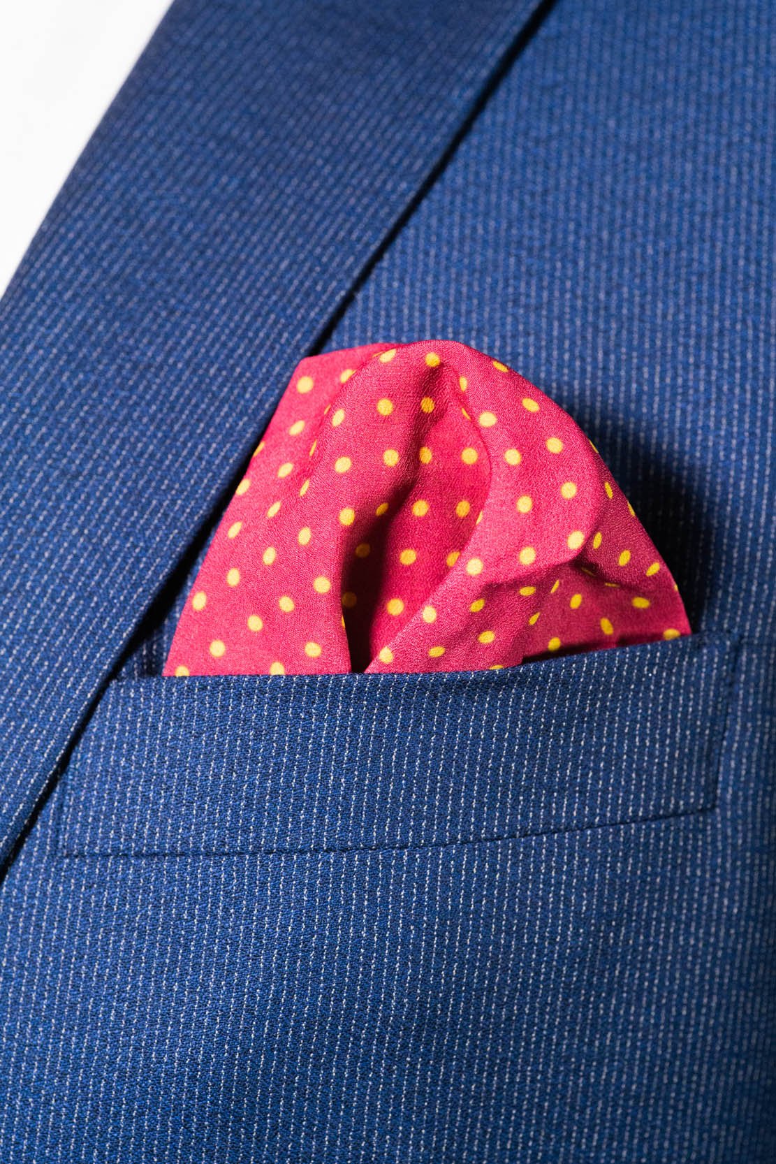 RARE CUT 's Merlot Dots Pocket Square Worn in a Suit Jacket