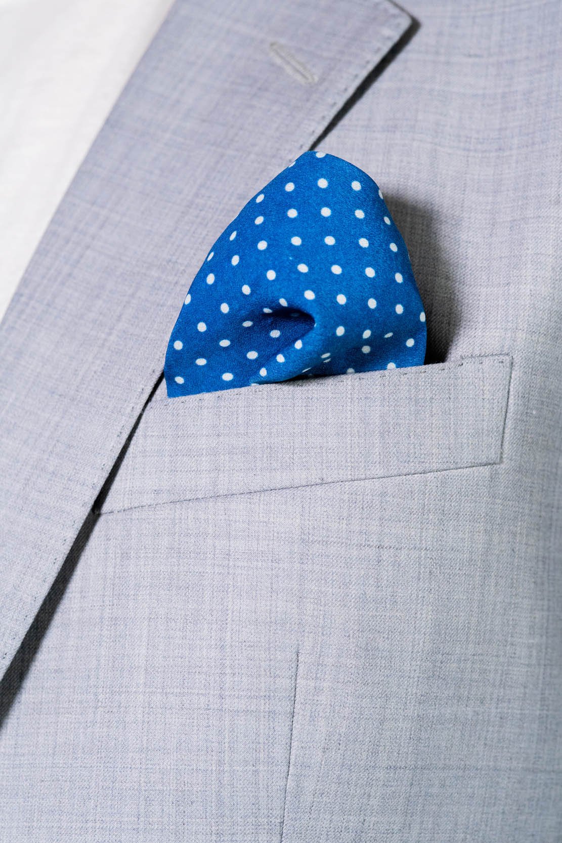 RARE CUT's Royal Dots Pocket Square Worn in a Suit Jacket