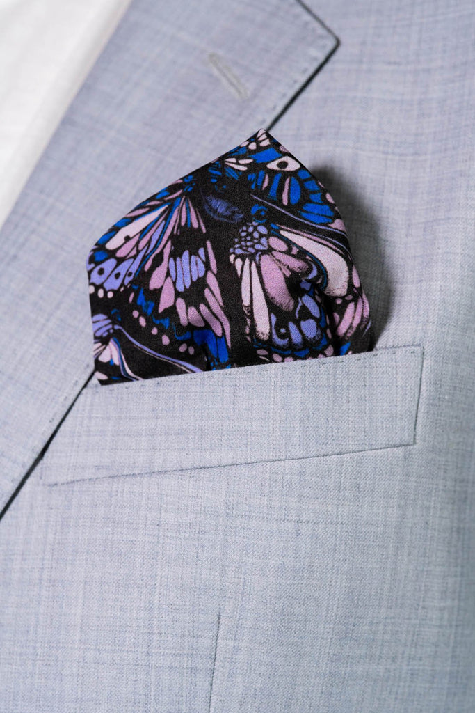 RARE CUT's The Butterfly Effect Pocket Square Worn in a Suit Jacket