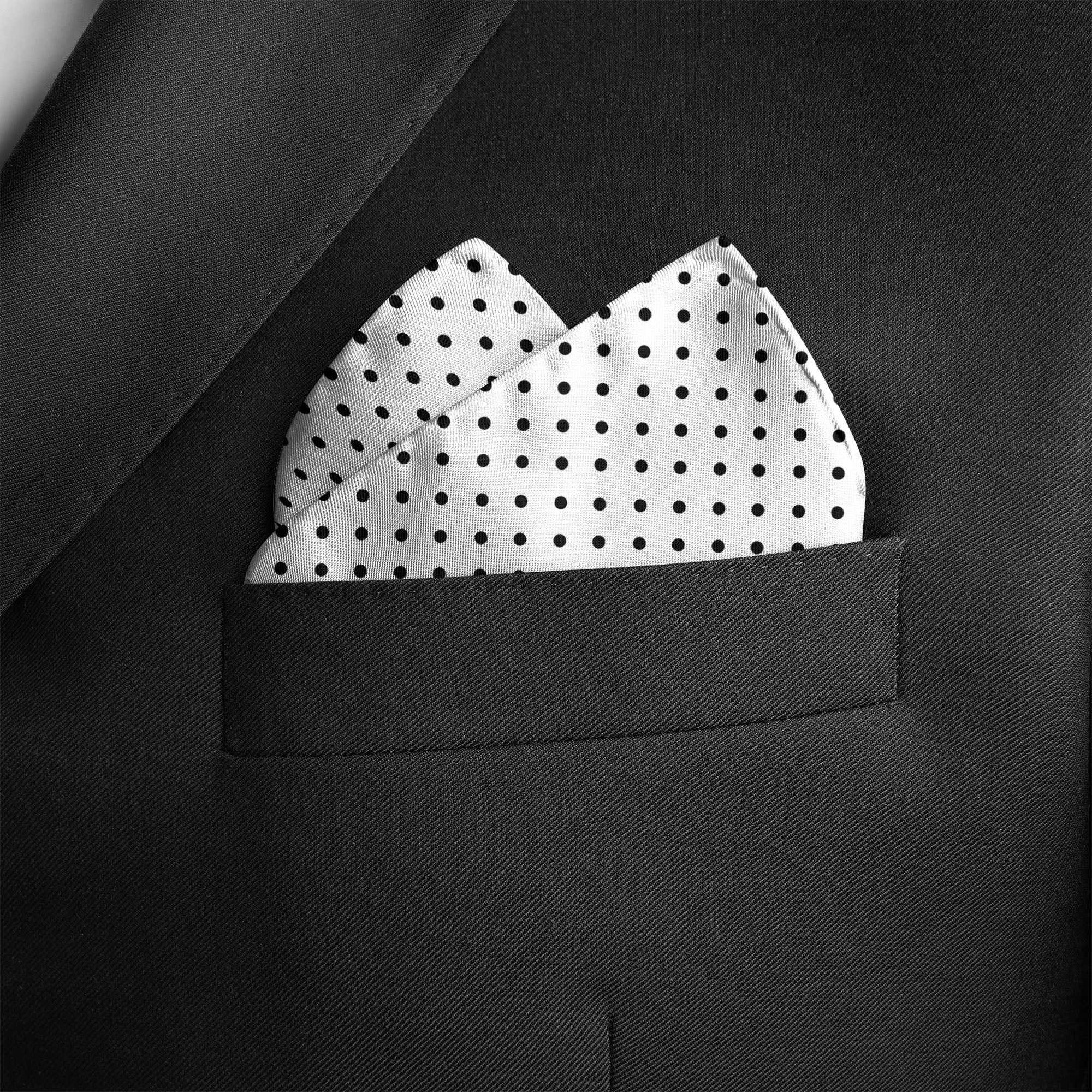 Jet White Dots Pocket Square RARE CUT 