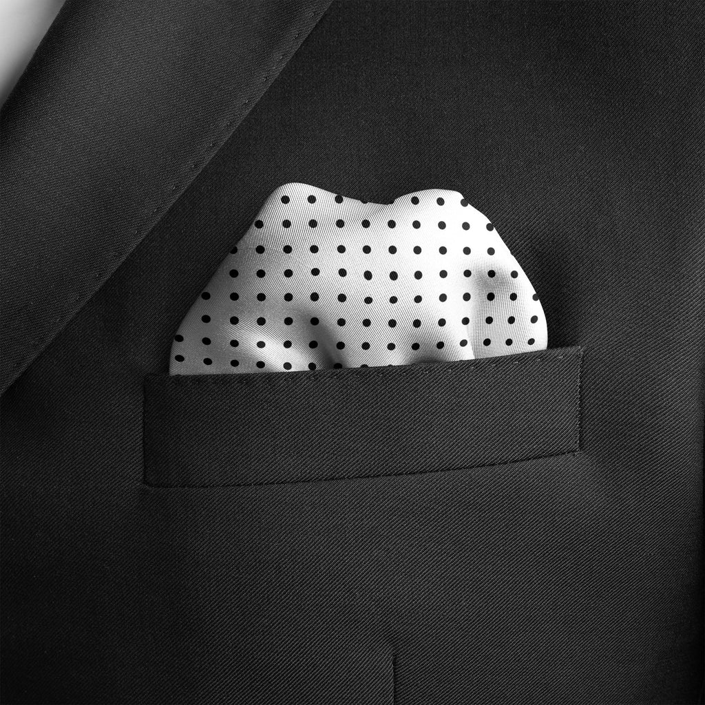 Jet White Dots Pocket Square RARE CUT 