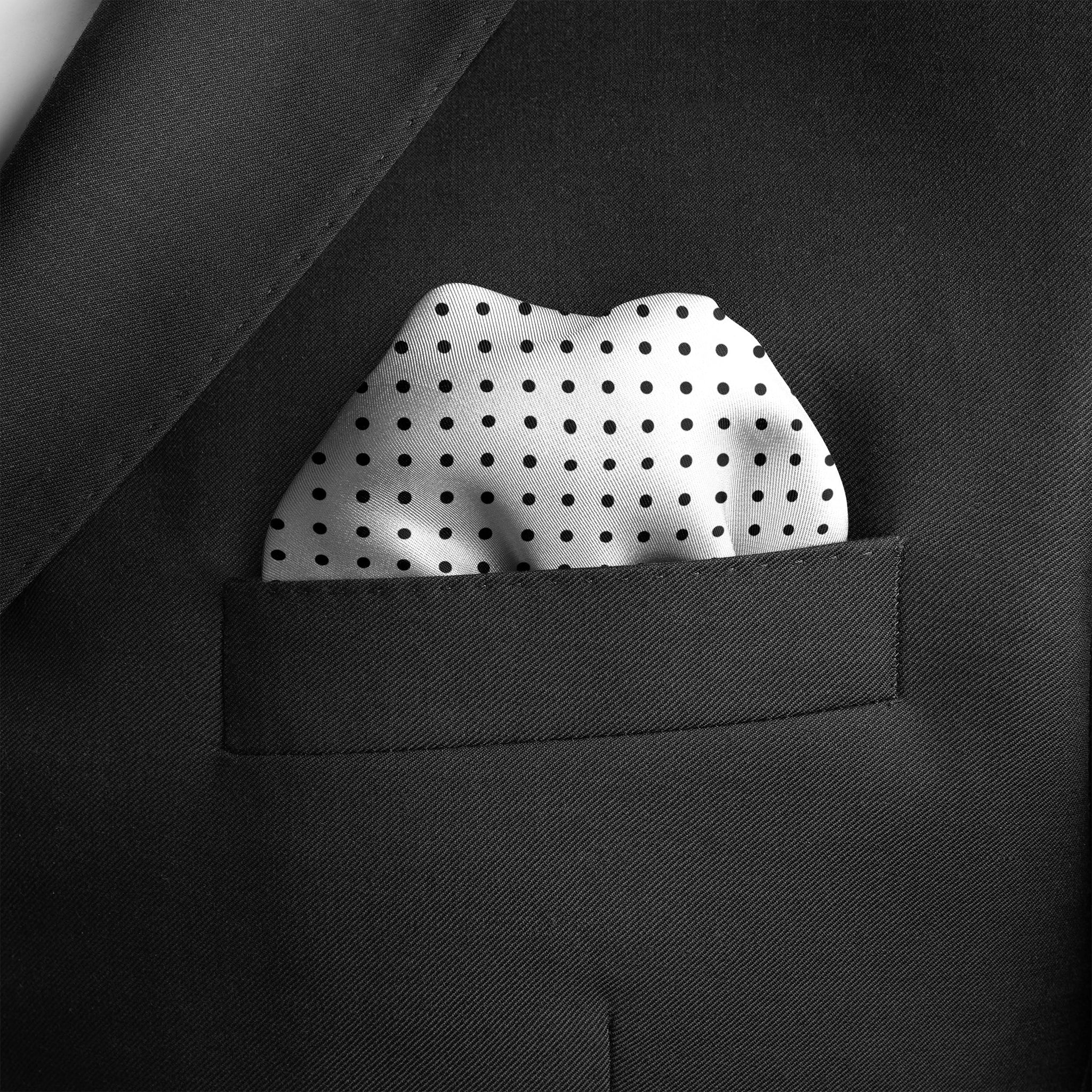 Jet White Dots Pocket Square RARE CUT 