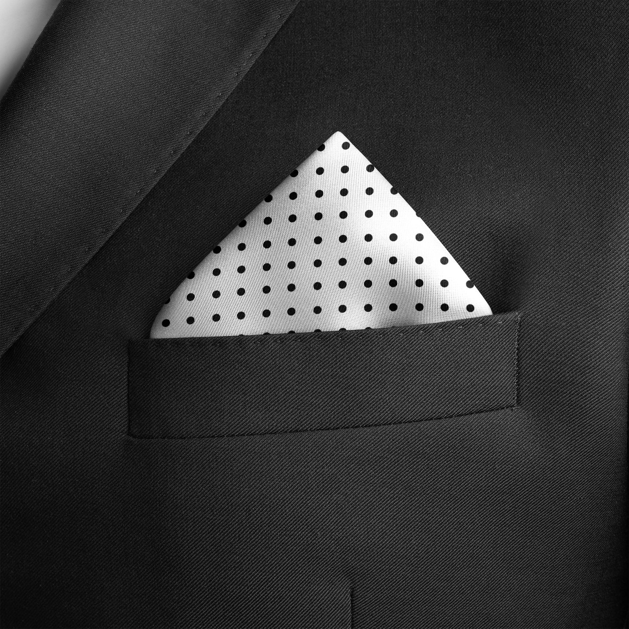 Jet White Dots Pocket Square RARE CUT 