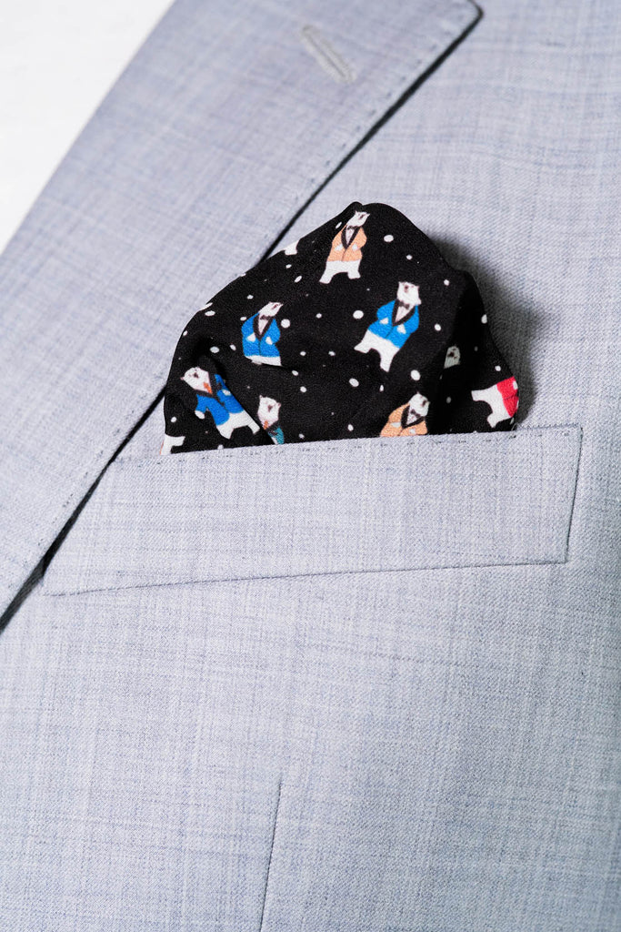 RARE CUT's BEAR CUT Pocket Square Worn in a Suit Jacket