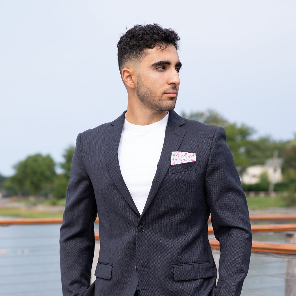 RARE CUT's Breast Cancer Awareness Pocket Square Modeled in a Sports Jacket