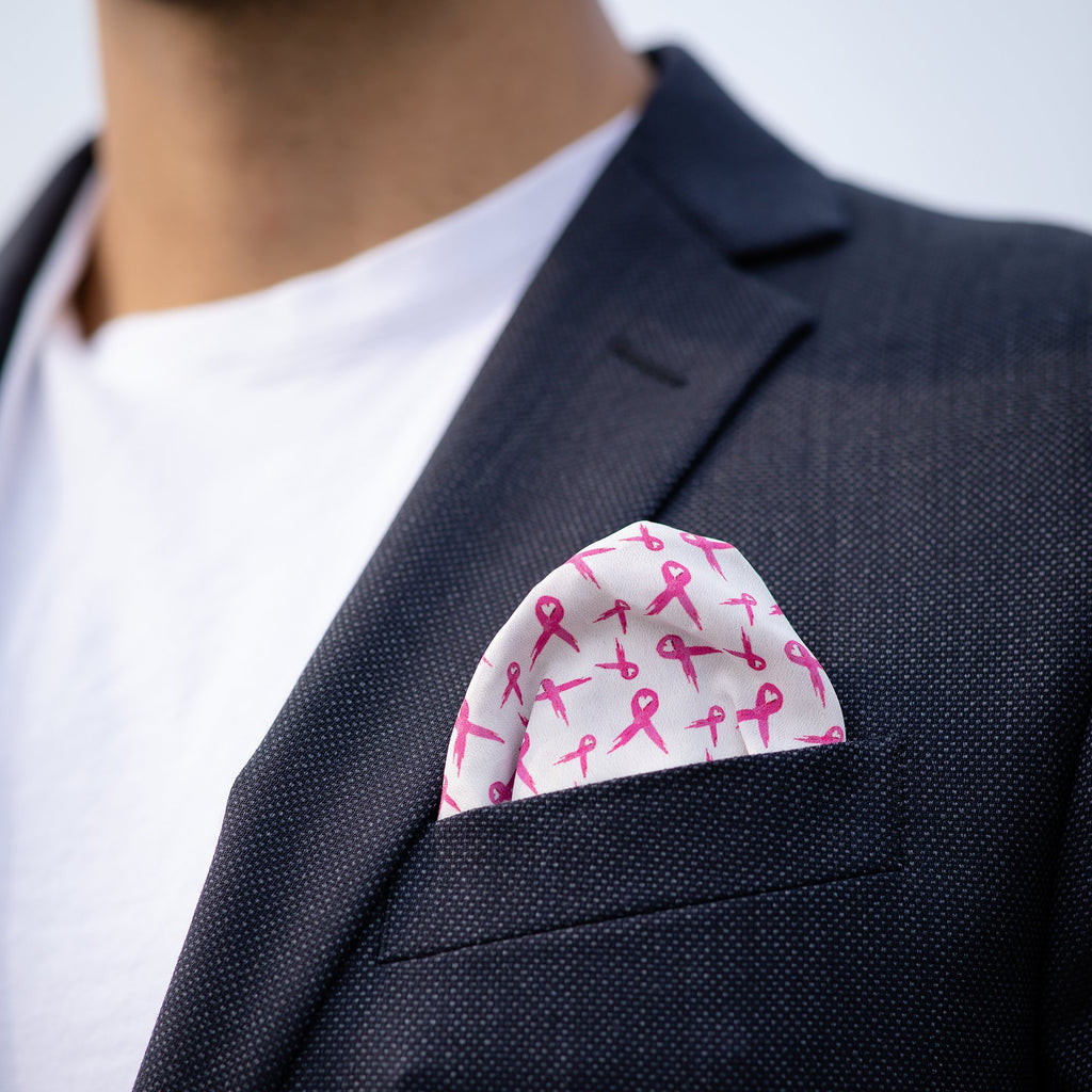 RARE CUT's Breast Cancer Awareness Pocket Square Worn in a Sports Jacket