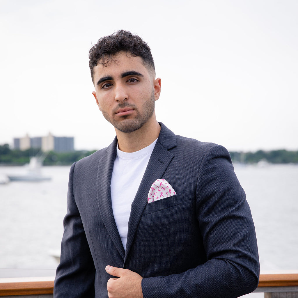RARE CUT's Breast Cancer Awareness Pocket Square Modeled in a Sports Jacket