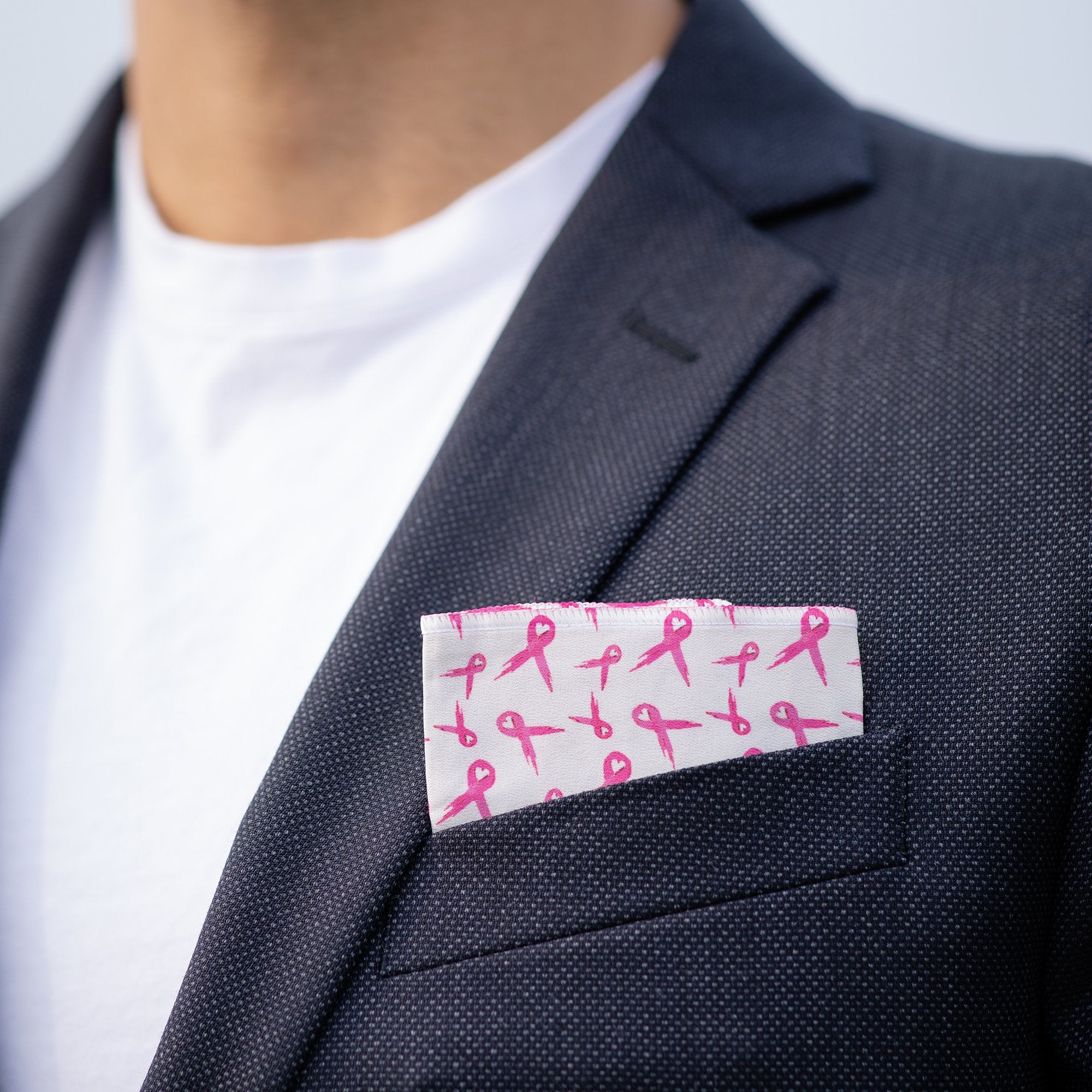 RARE CUT's Breast Cancer Awareness Pocket Square Worn in a Sports Jacket