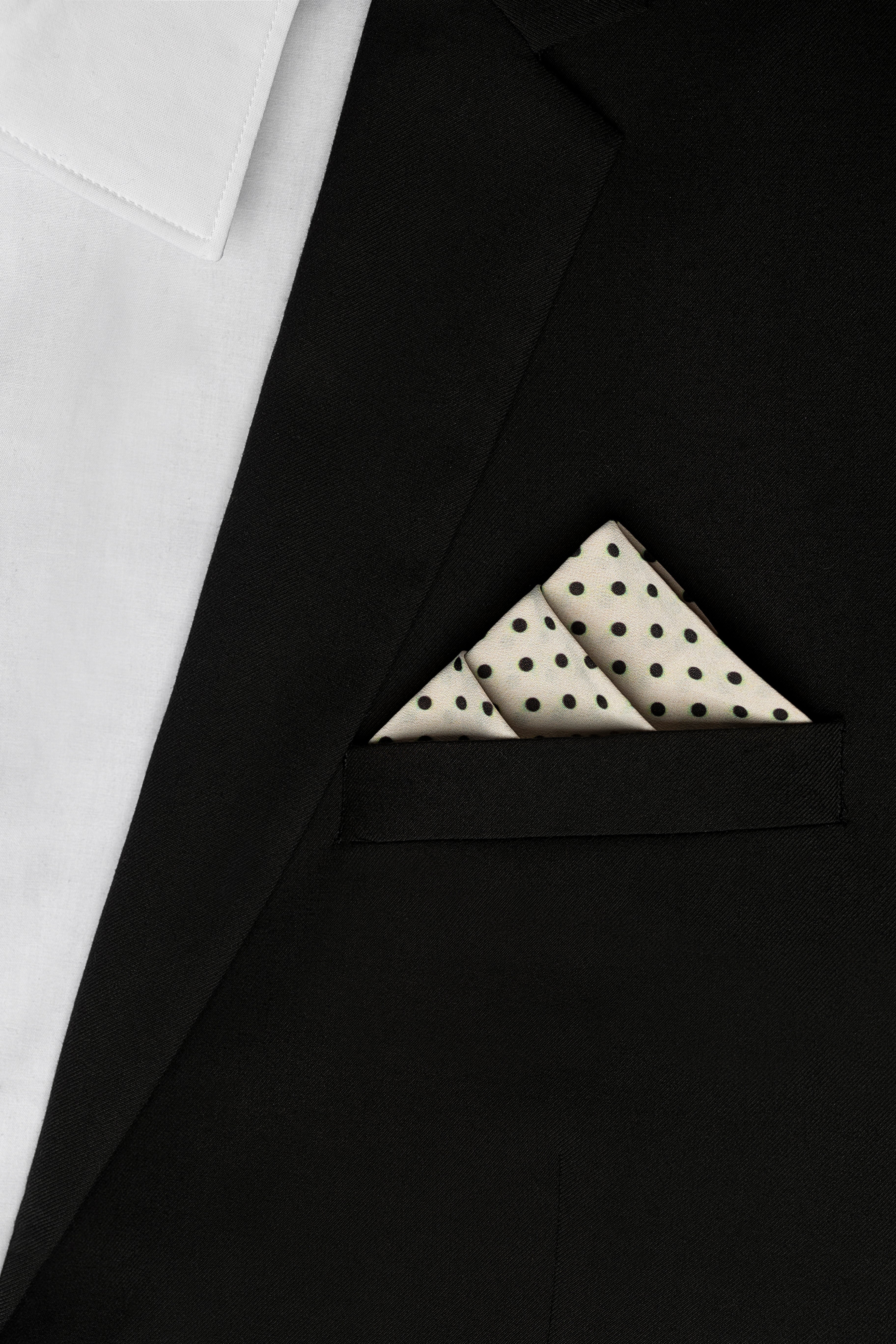 Jet White Dots Pocket Square RARE CUT 