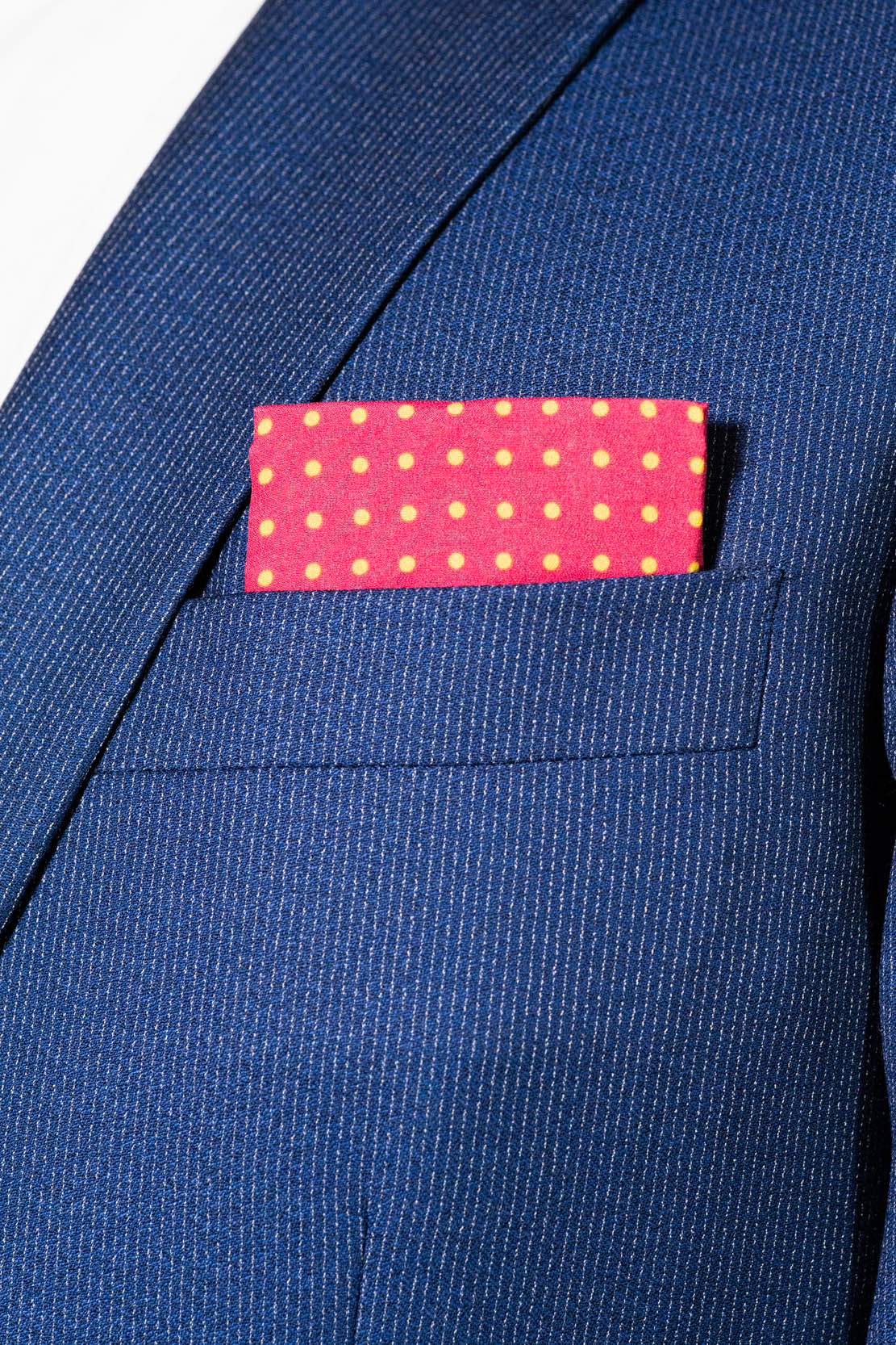 RARE CUT 's Merlot Dots Pocket Square Worn in a Suit Jacket