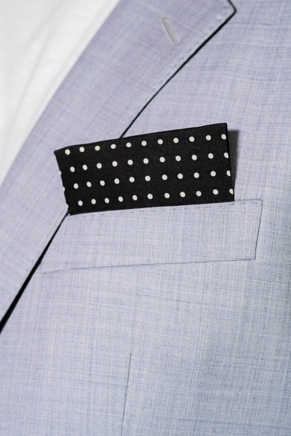 RARE CUT's Onyx Dots Pocket Square Worn in a Suit Jacket