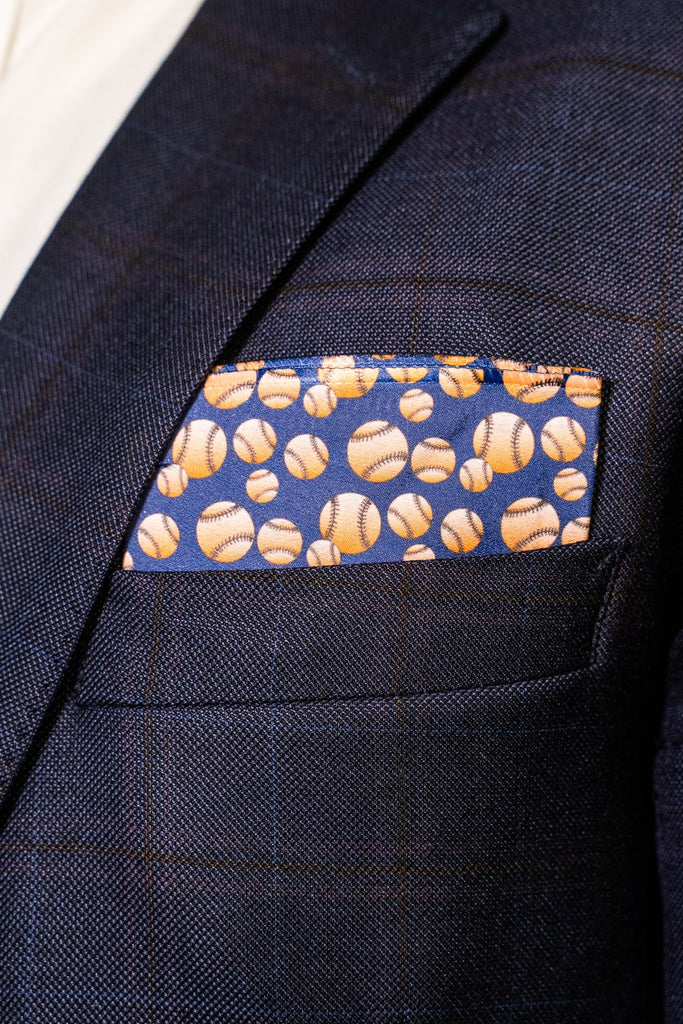 RARE CUT's Queens Baseball Pocket Square Worn in a Sports Jacket