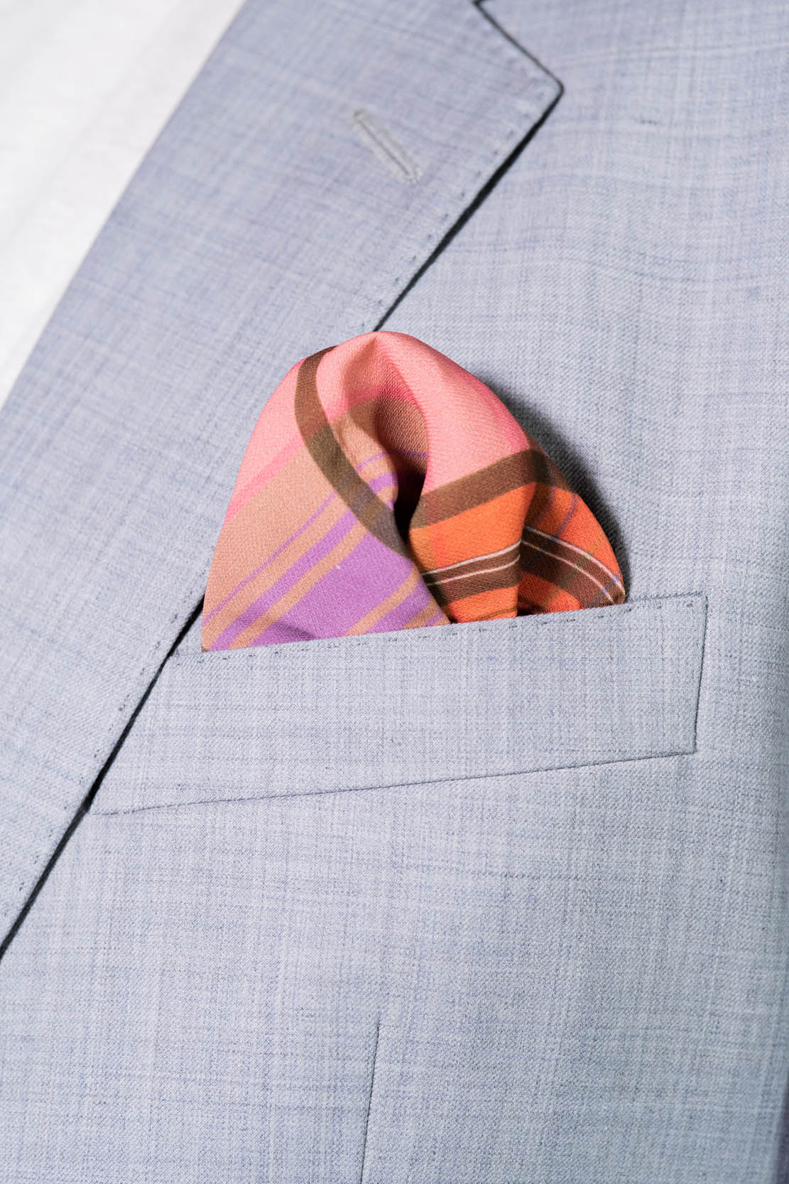 RARE CUT's Rosé All Day Pocket Square Worn in a Suit Jacket