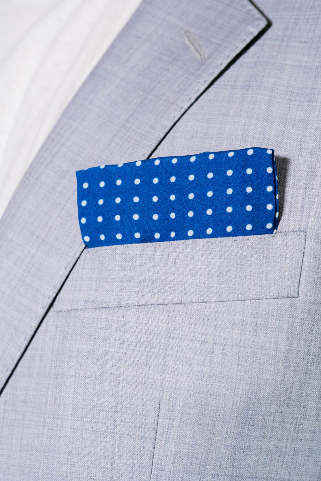 RARE CUT's Royal Dots Pocket Square Worn in a Suit