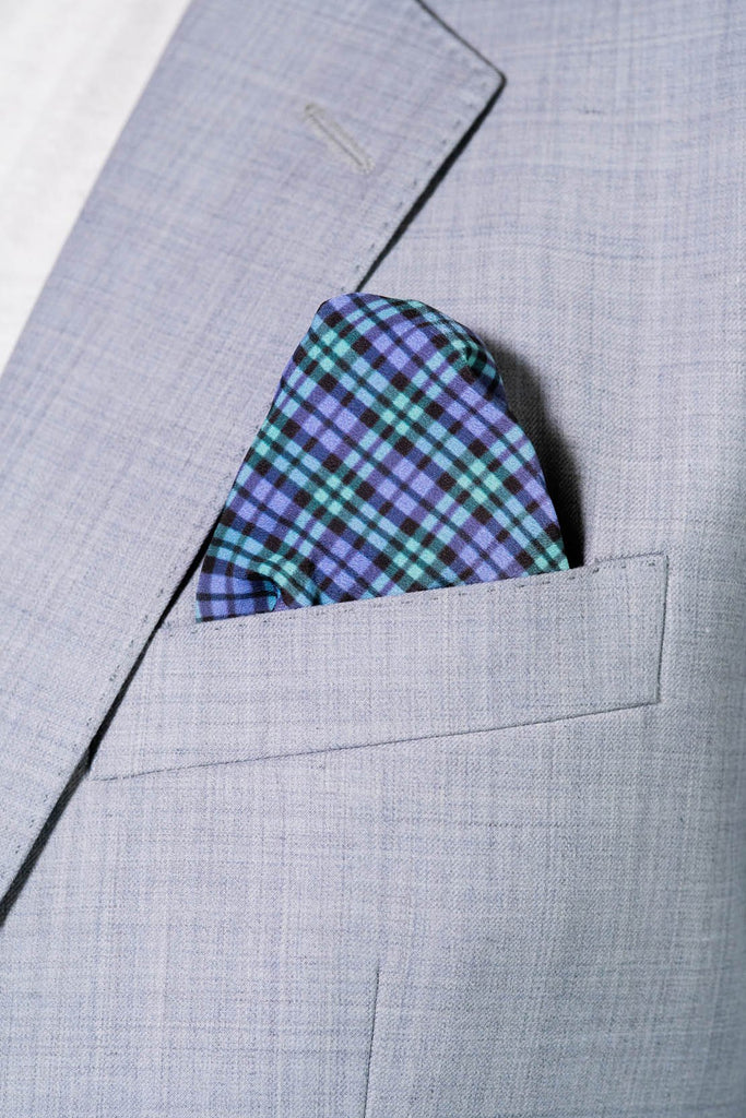 RARE CUT's Shades of Earth Pocket Square Worn in a Suit Jacket