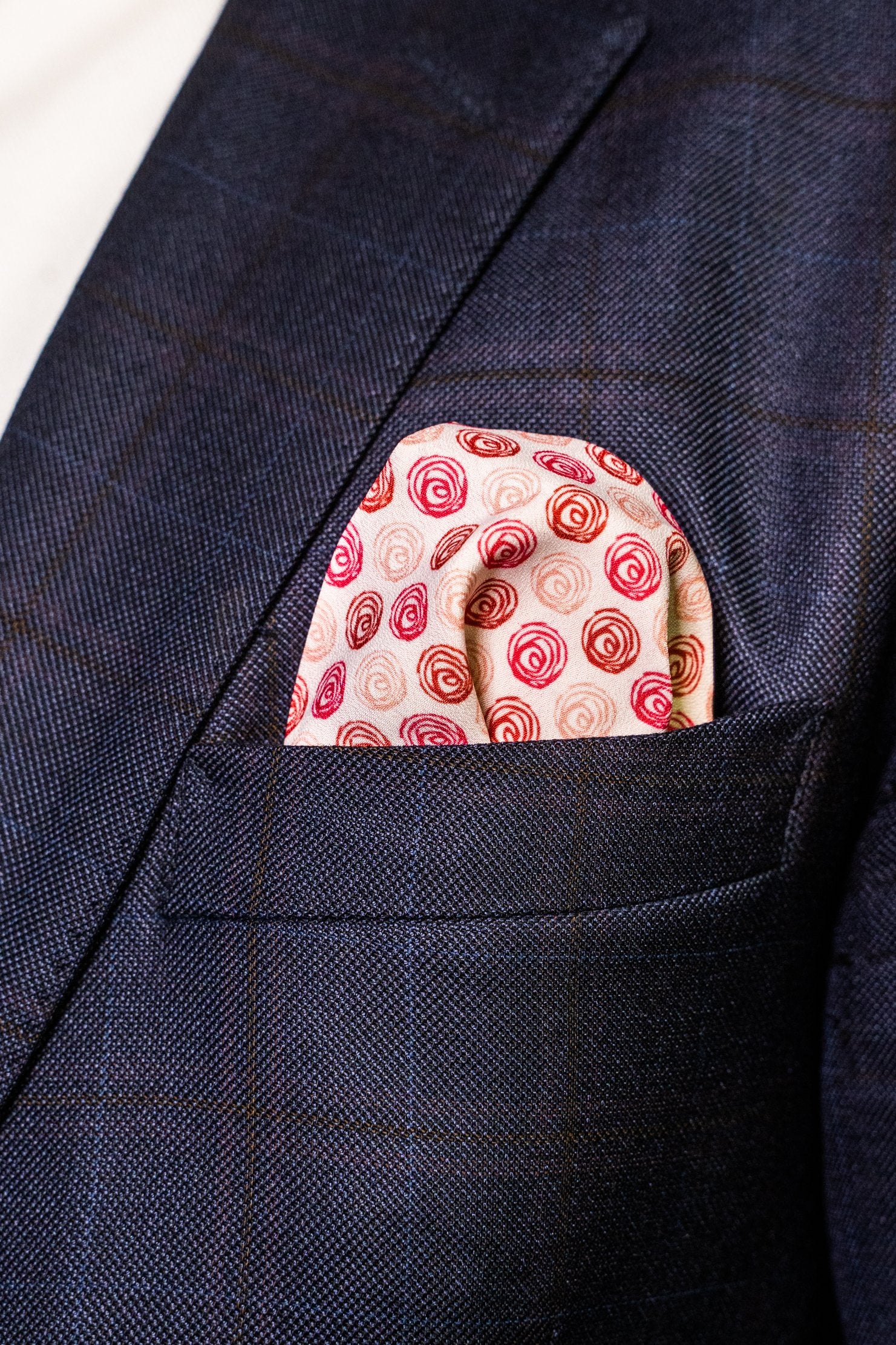 RARE CUT's Stoplight Roses Pocket Square Worn in a Blazer