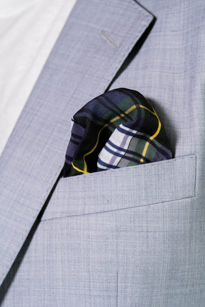 RARE CUT's Winter Wind Pocket Square Worn in a Suit Jacket